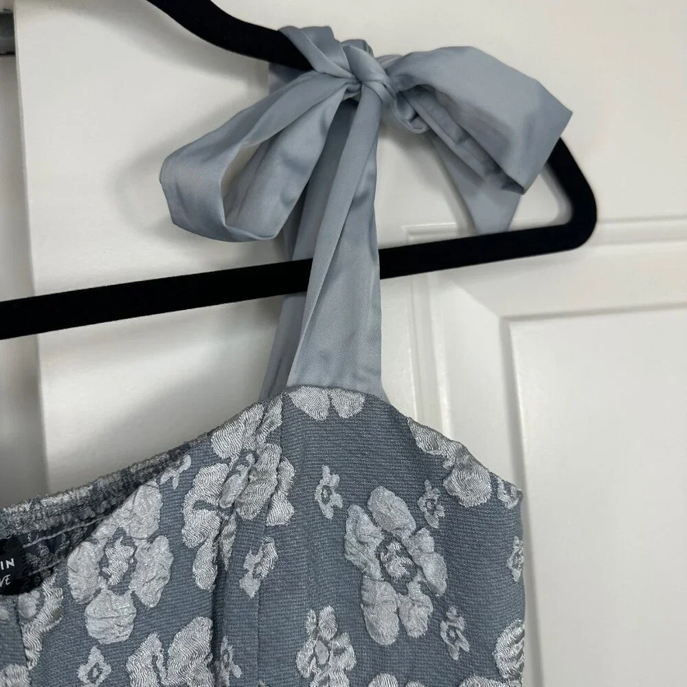 Dusty Blue Corset top Bow-tie Embossed Fit-and-Flare Midi Dress 0XL
